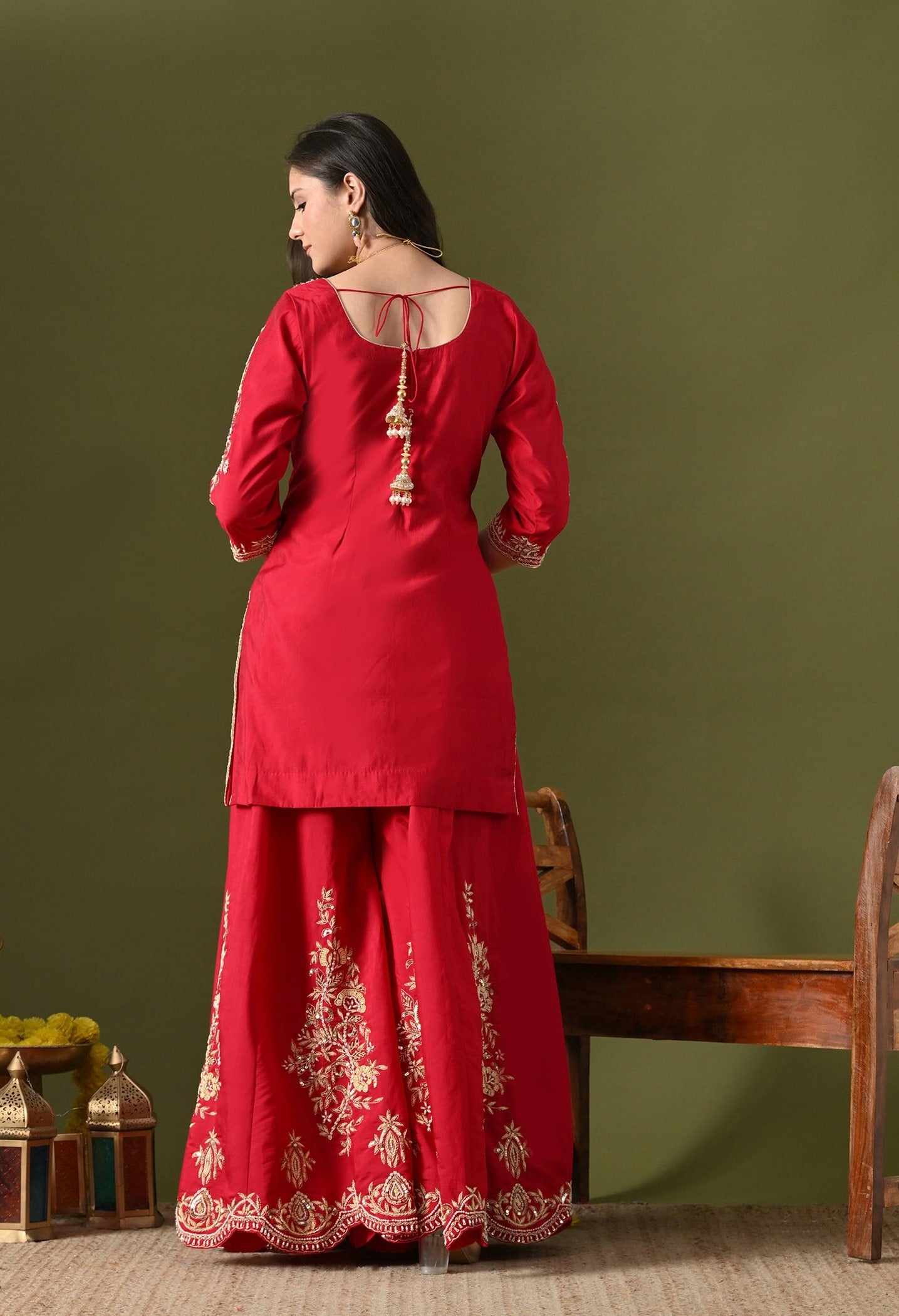 Pink Silk Sharara Set with Zardozi, Sequin & Pearl Work.