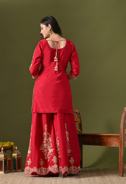 Pink Silk Sharara Set with Zardozi, Sequin & Pearl Work.