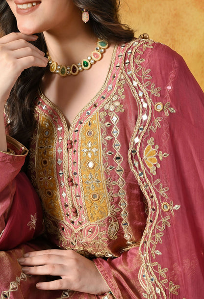 Purple Anarkali Set with Zardozi, Mirror & Applique Work