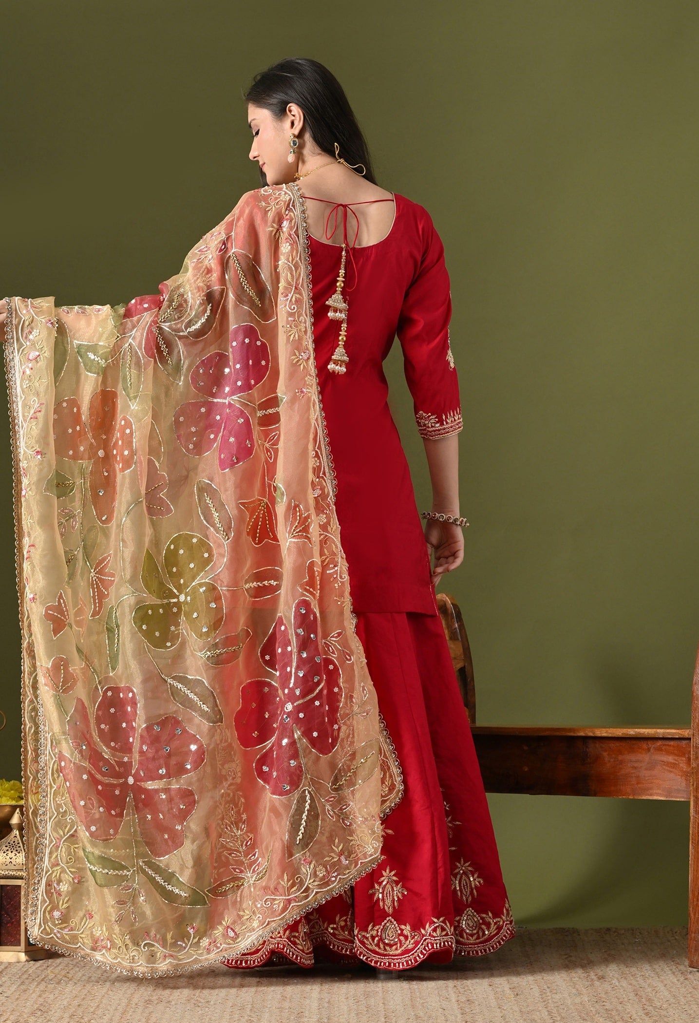 Pink Silk Sharara Set with Zardozi, Sequin & Pearl Work.