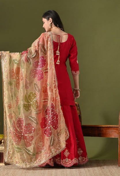 Pink Silk Sharara Set with Zardozi, Sequin & Pearl Work.