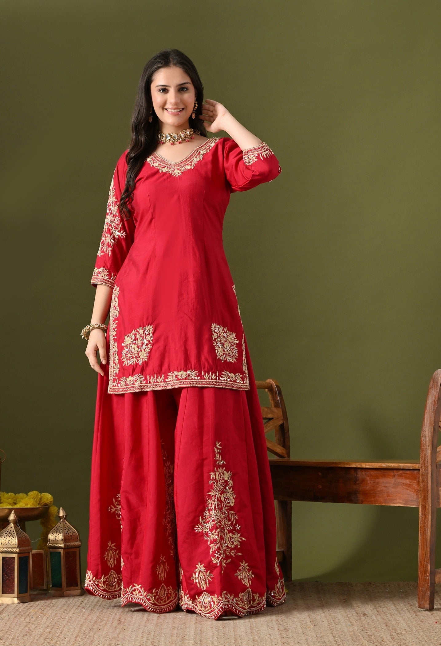 Pink Silk Sharara Set with Zardozi, Sequin & Pearl Work.