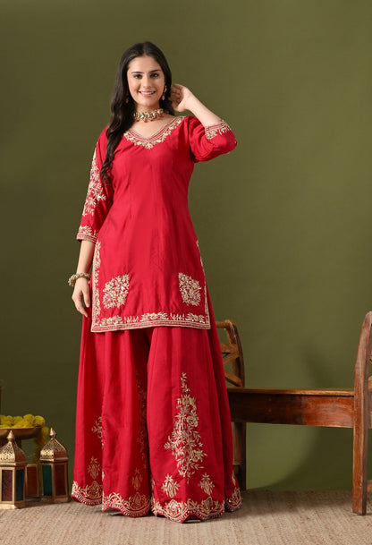 Pink Silk Sharara Set with Zardozi, Sequin & Pearl Work.