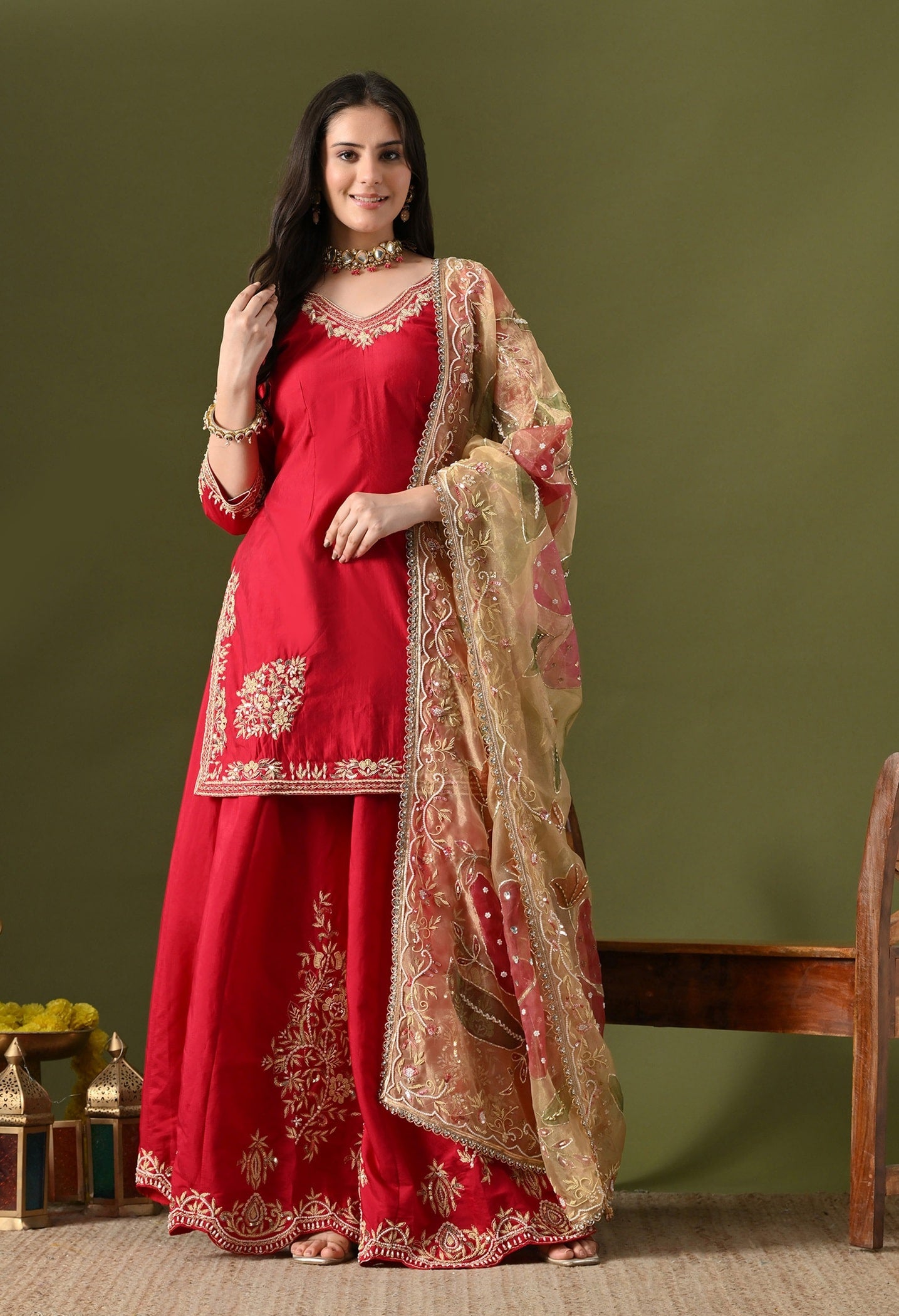 Pink Silk Sharara Set with Zardozi, Sequin & Pearl Work.