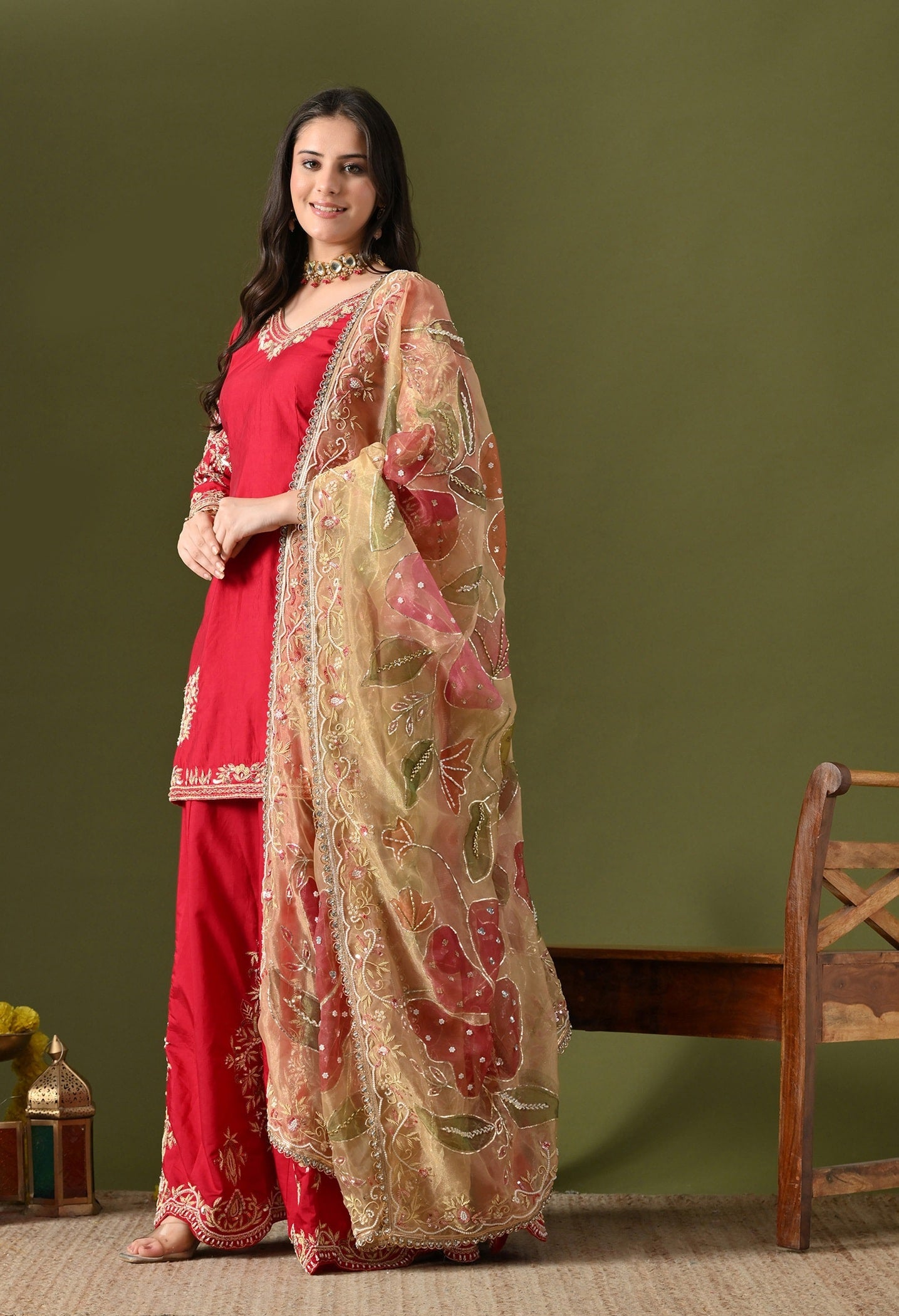 Pink Silk Sharara Set with Zardozi, Sequin & Pearl Work.
