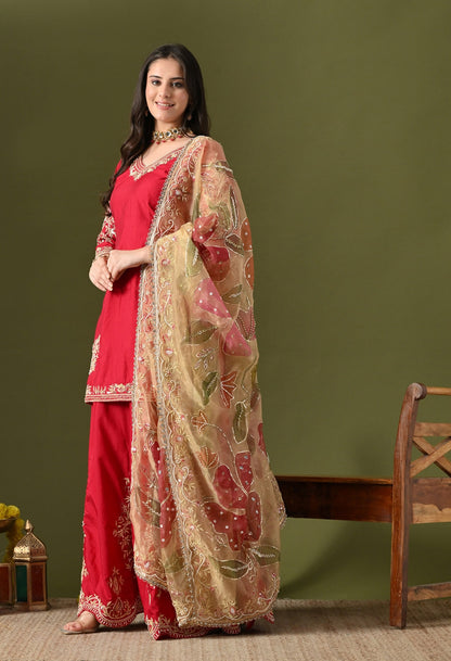 Pink Silk Sharara Set with Zardozi, Sequin & Pearl Work.
