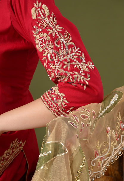 Pink Silk Sharara Set with Zardozi, Sequin & Pearl Work.