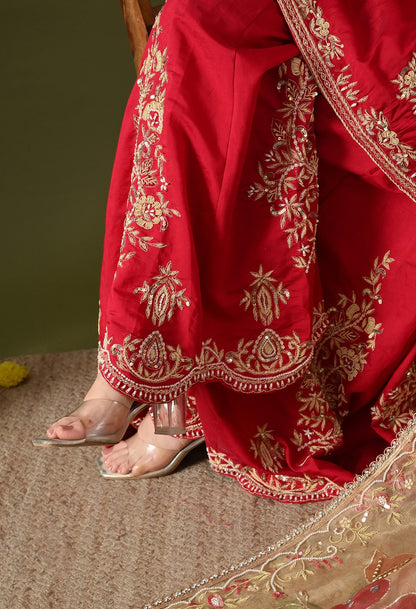 Pink Silk Sharara Set with Zardozi, Sequin & Pearl Work.