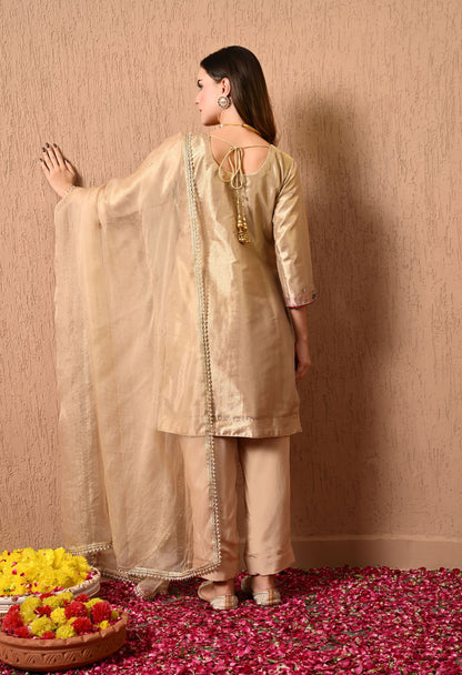 Astonishing Golden Kurta Set with Zardozi, dabka, Thread, and Pearl Work