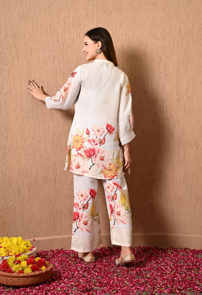 Cream Co-ord set with Beautiful Highlights of Thread and Sequence Work