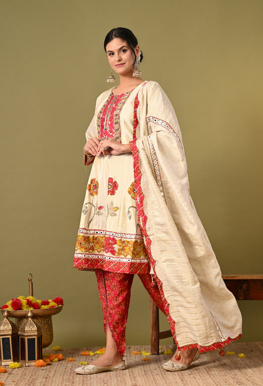 Mesmerising Cream Kurta Set with Zardozi, Cutdana, and Mirror Work