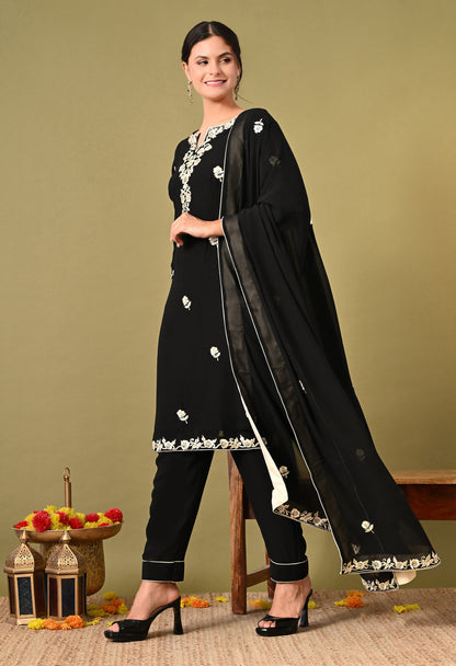 Graceful Black Kurta Set with Mesmerising Parsi Work