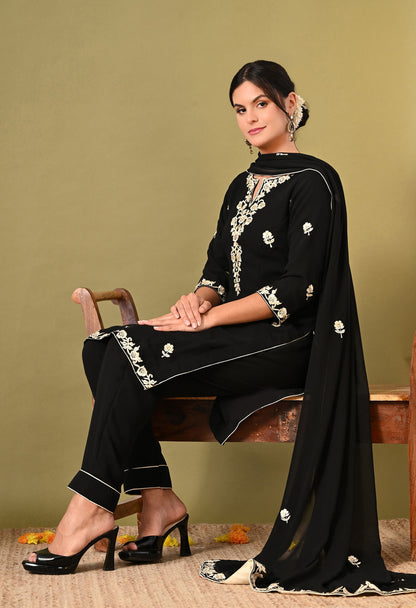 Graceful Black Kurta Set with Mesmerising Parsi Work