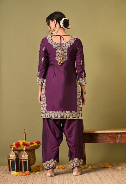 Luxurious Purple Kurta Set with Zardozi and Crystal Cutdana Embroidery