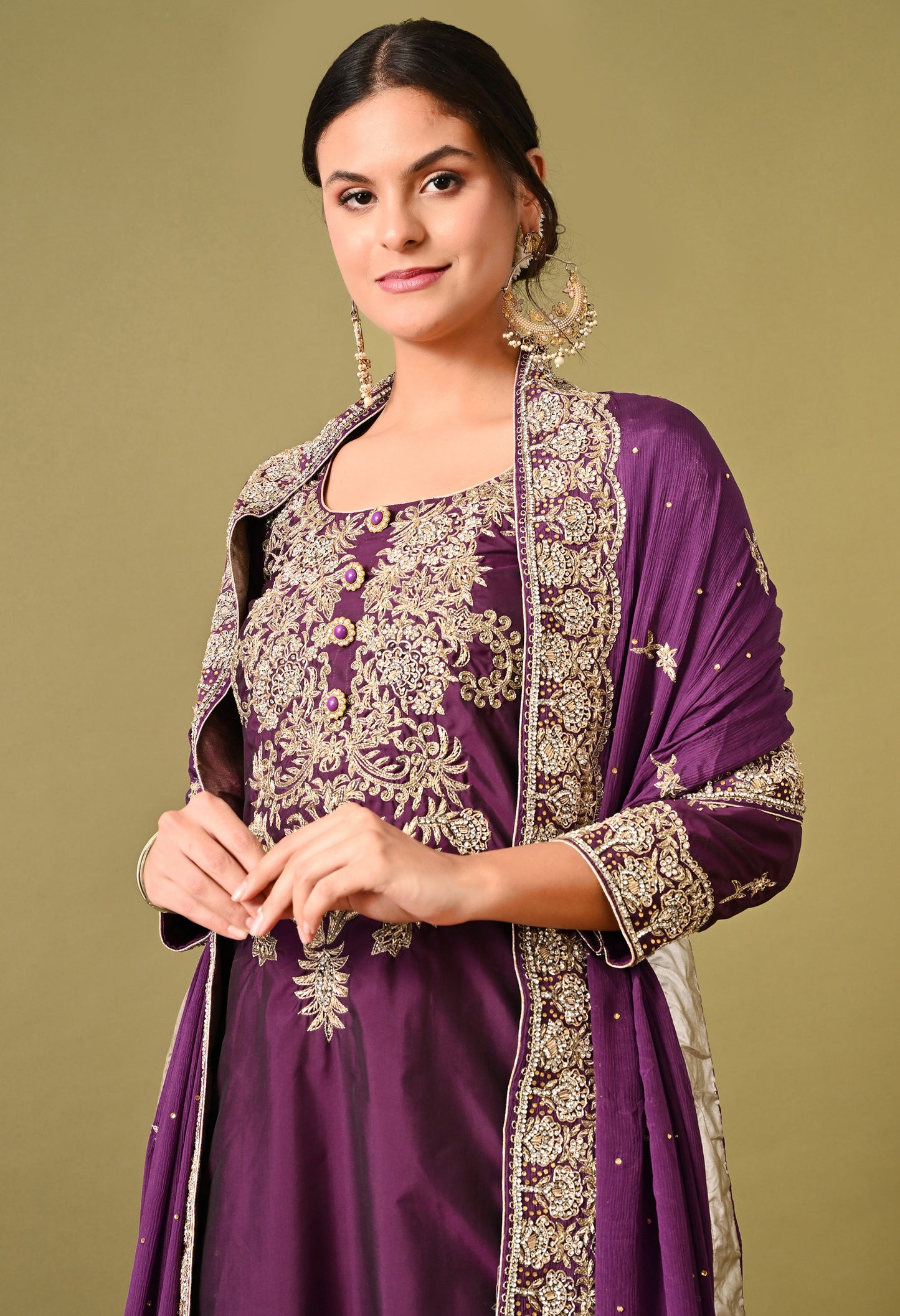 Luxurious Purple Kurta Set with Zardozi and Crystal Cutdana Embroidery