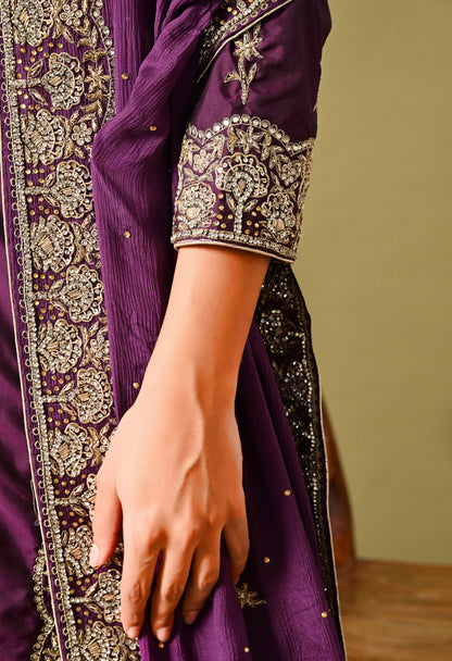 Luxurious Purple Kurta Set with Zardozi and Crystal Cutdana Embroidery