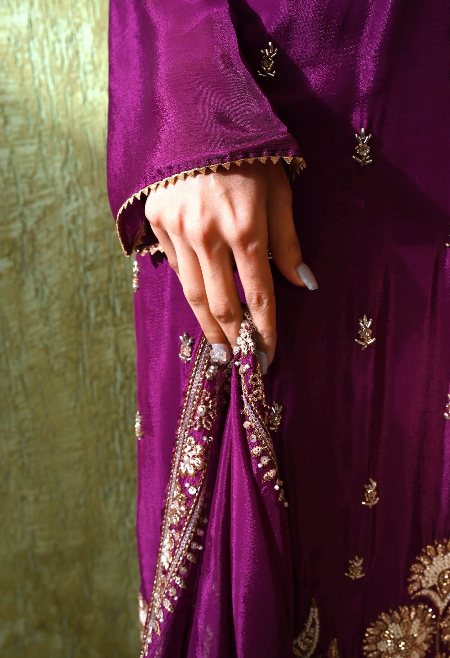 Purple Gharara Set with Zardozi, Pearl, Cutdana, and Sequin Embroidery.