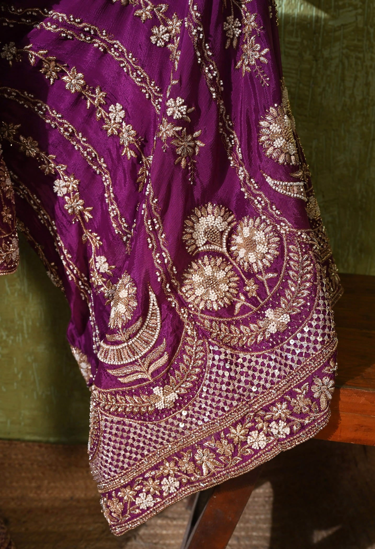 Purple Gharara Set with Zardozi, Pearl, Cutdana, and Sequin Embroidery.