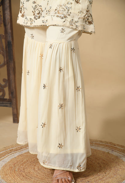 Dark Cream Sharara Set with Mukaish and Sequence Work