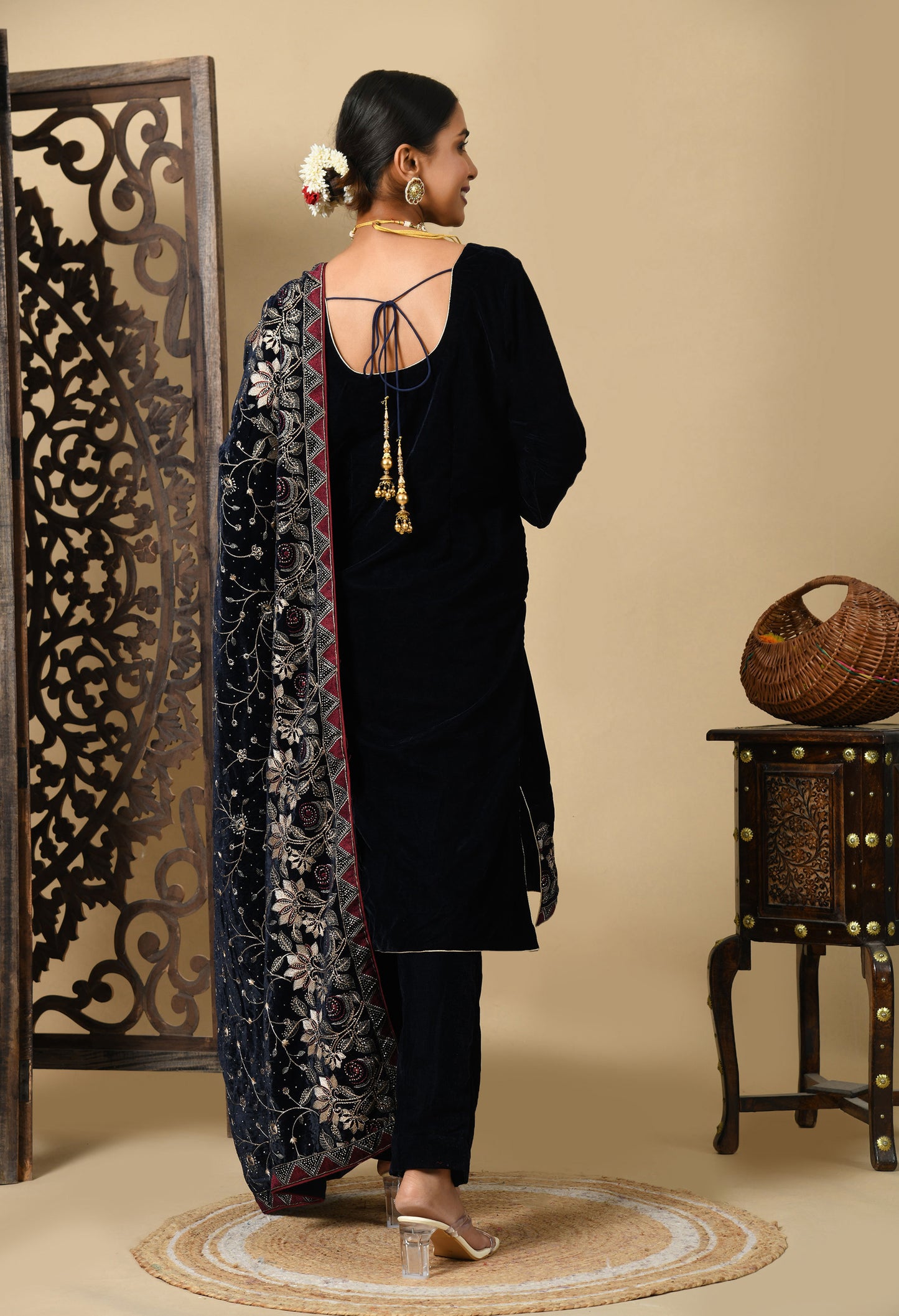 Navy Blue Hue Kurta Set with Zardozi, Thread, and Crystal Work