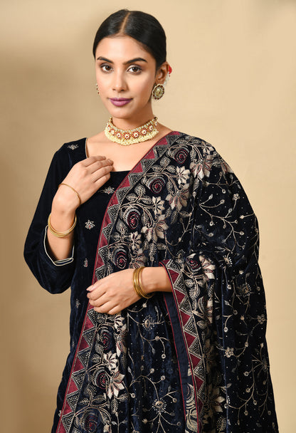 Navy Blue Hue Kurta Set with Zardozi, Thread, and Crystal Work