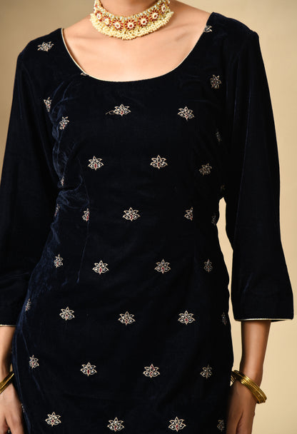 Navy Blue Hue Kurta Set with Zardozi, Thread, and Crystal Work