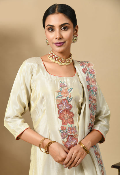 Golden Cream Kurta Set with Astonishing Parsi Thread Work