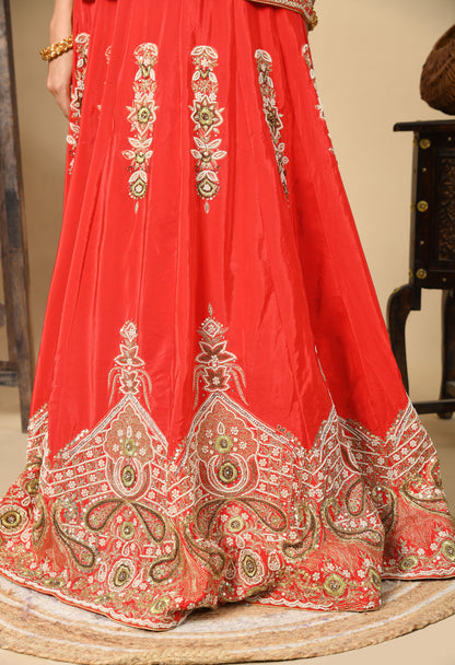 Elegant Red Lehenga Set with Zardozi, Dabka, Sequence, and Pearl Work