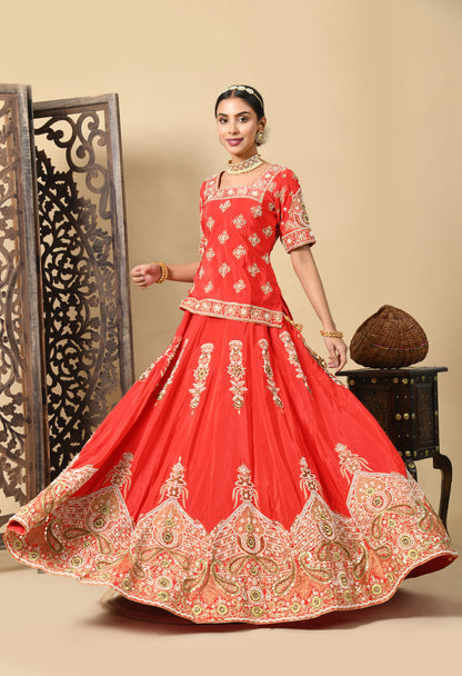 Elegant Red Lehenga Set with Zardozi, Dabka, Sequence, and Pearl Work