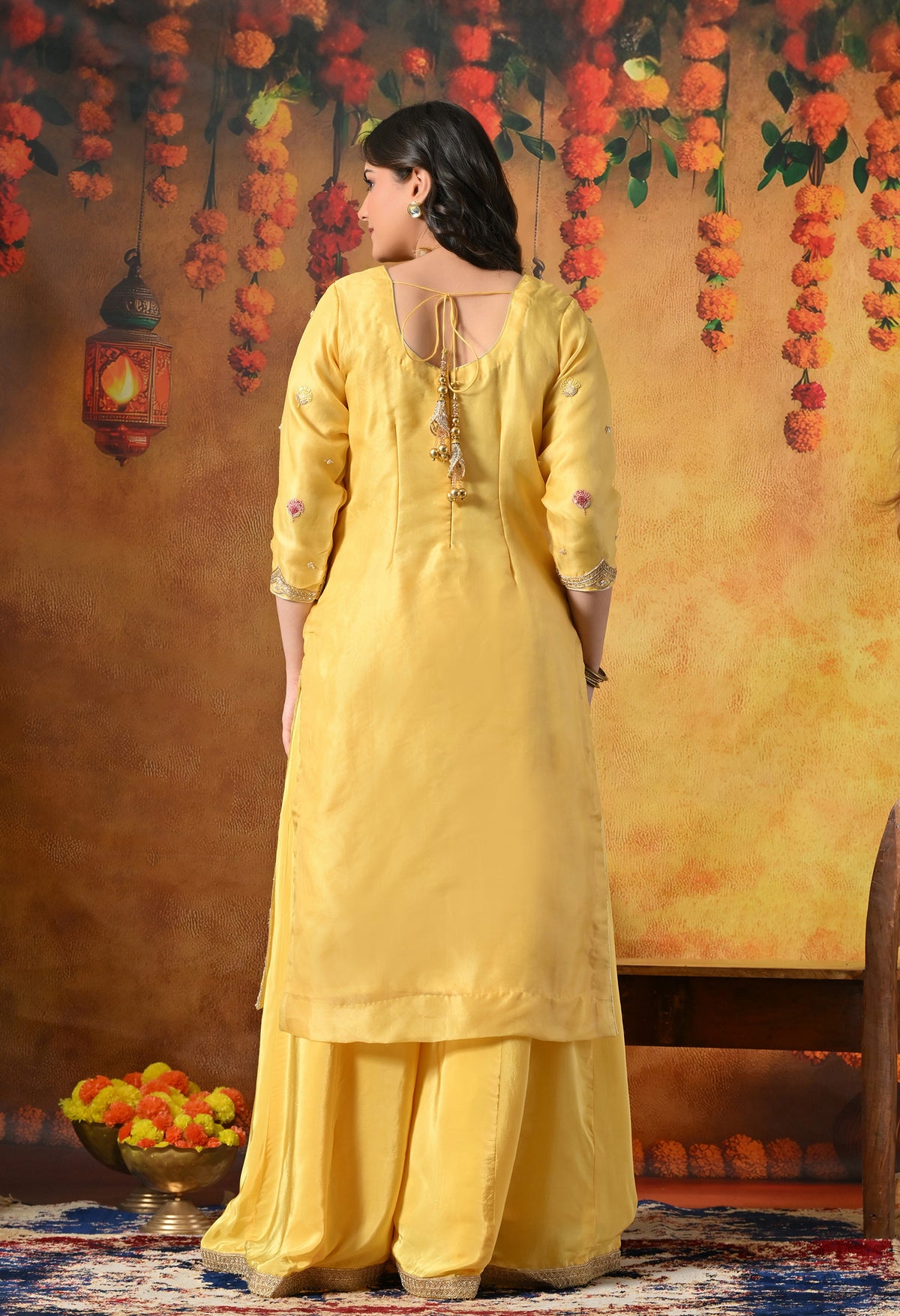 Sunshine Yellow Organza Sharara Set With Zardozi & Dabka Work