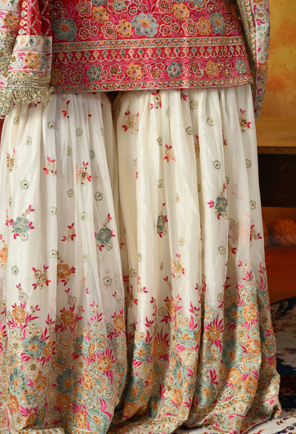 Pink Gharara Set With Multicolor Resham, Zari & Mirror-work