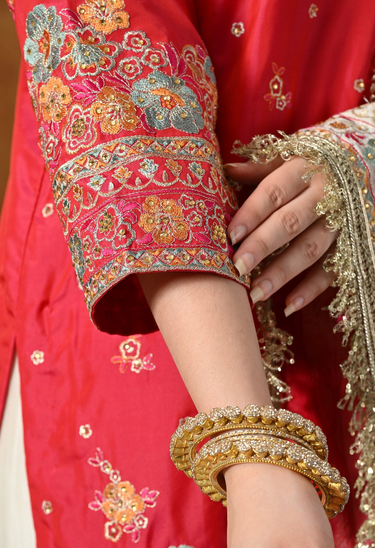 Pink Gharara Set With Multicolor Resham, Zari & Mirror-work