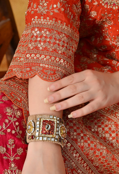 Orange & Pink Chinon Sharara Set with Zardozi & Mirror Work