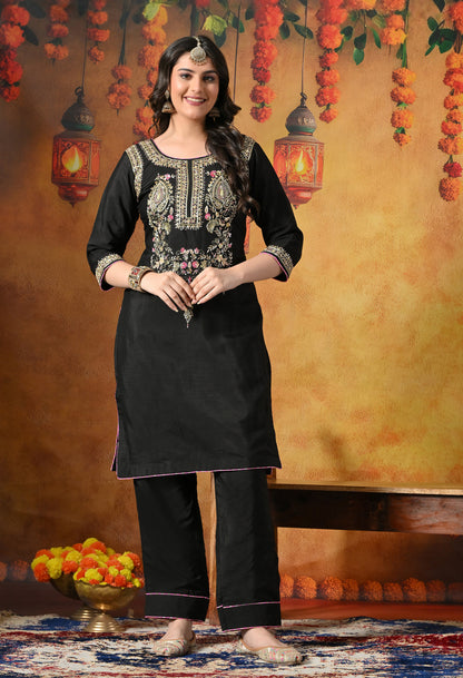 Exquisite Black Kurta Set with Opulent Zardozi Embroidery