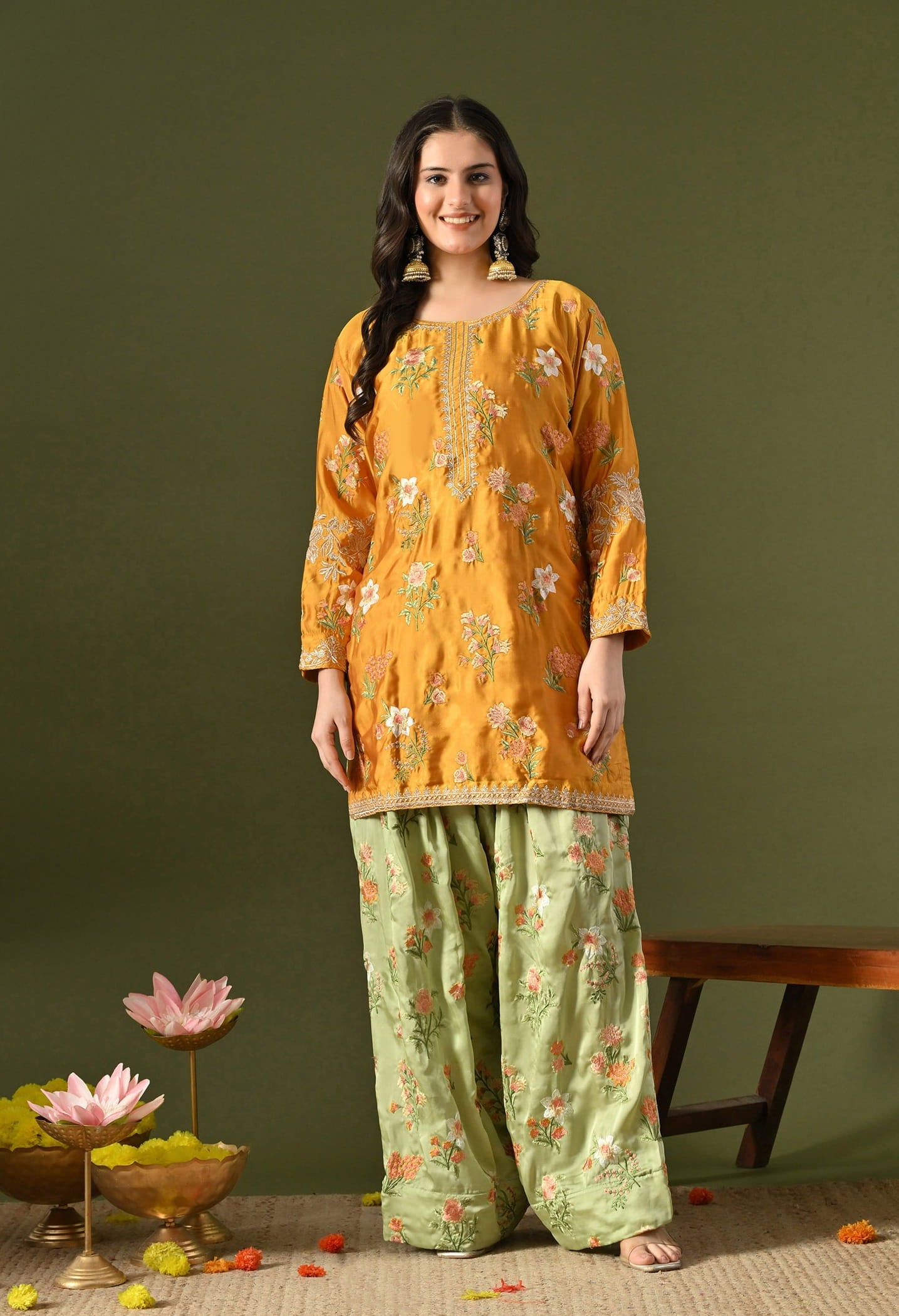 Yellow Kurta Set with Thread & Zardozi Work.
