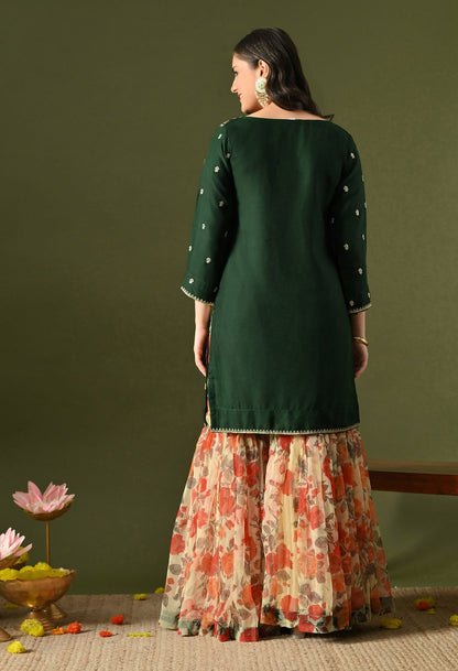 Green Gharara Set with Thread & Zardozi Work.