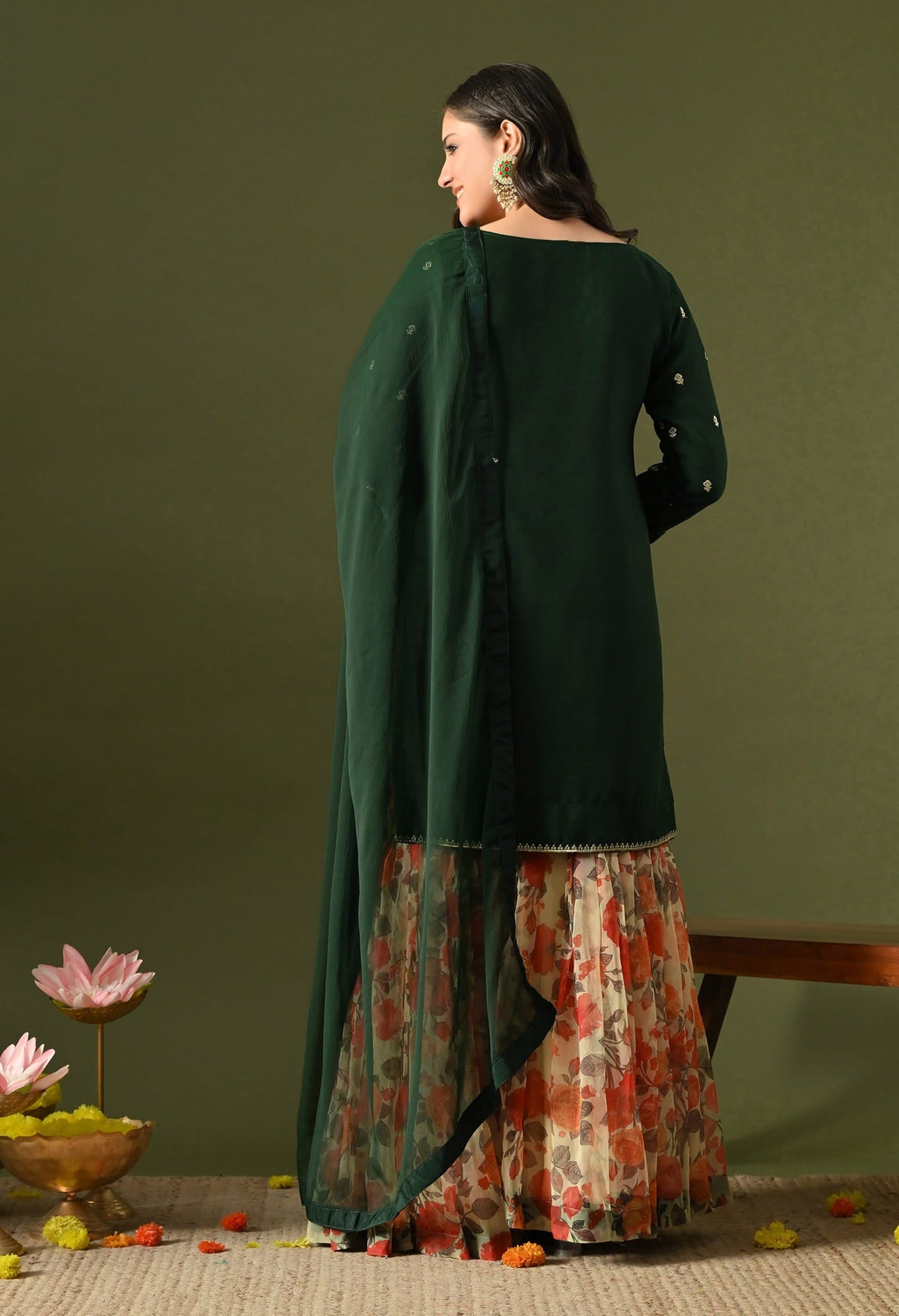 Green Gharara Set with Thread & Zardozi Work.