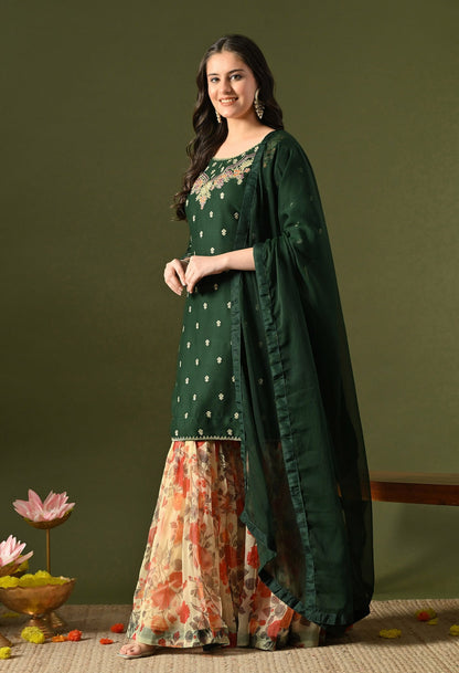 Green Gharara Set with Thread & Zardozi Work.