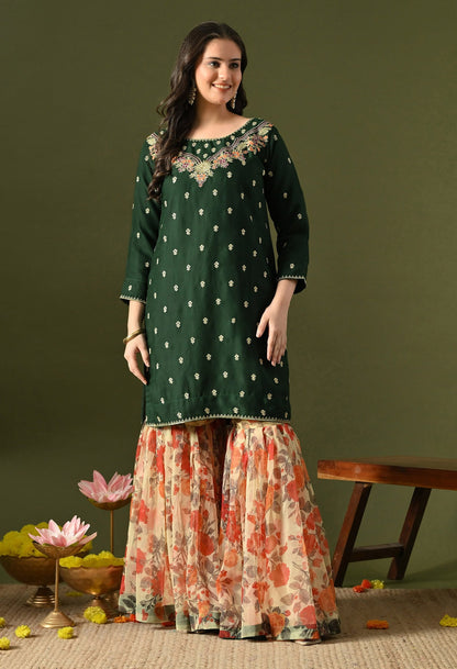 Green Gharara Set with Thread & Zardozi Work.