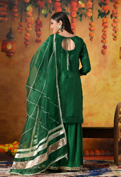 Green Gharara Set With Gotta, Crystal & Sequin Work