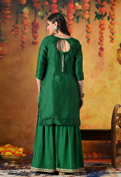 Green Gharara Set With Gotta, Crystal & Sequin Work