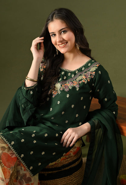 Green Gharara Set with Thread & Zardozi Work.