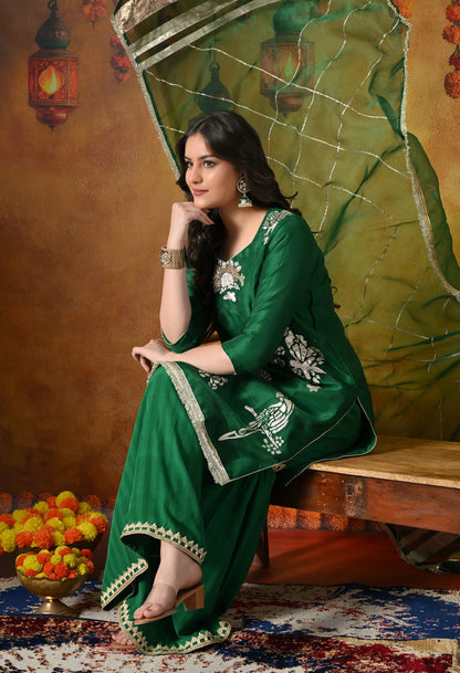 Green Gharara Set With Gotta, Crystal & Sequin Work
