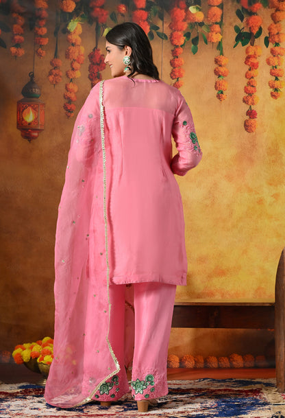 Charming Pink Kurta Set with Sequence and Thread Embroidery