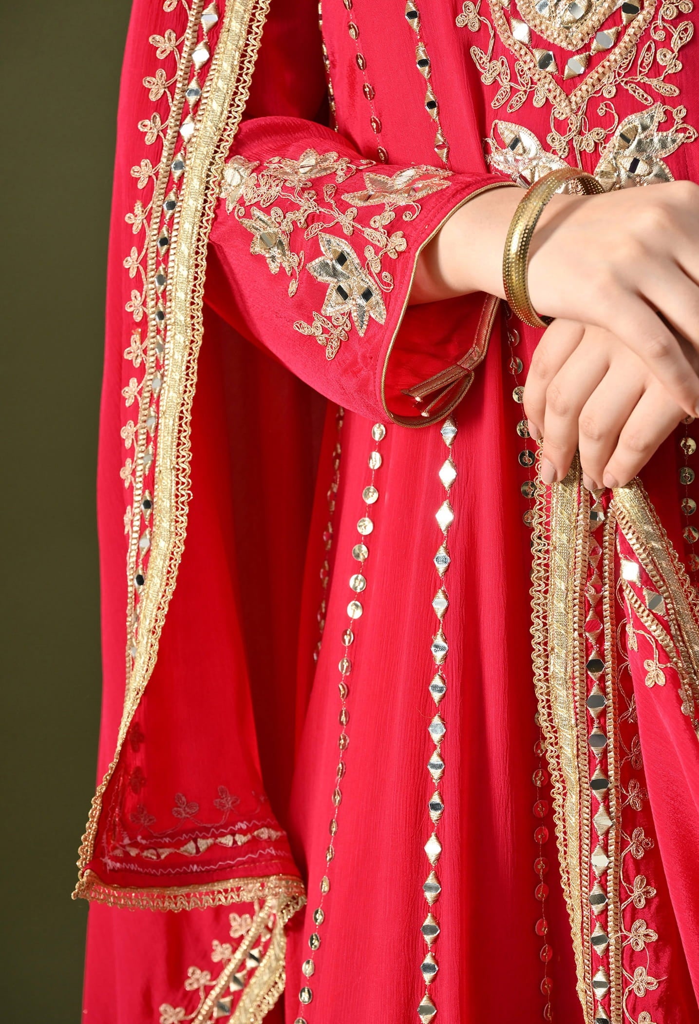 Hot Pink Anarkali Set with Gotta, Zardozi & Mirror Work.