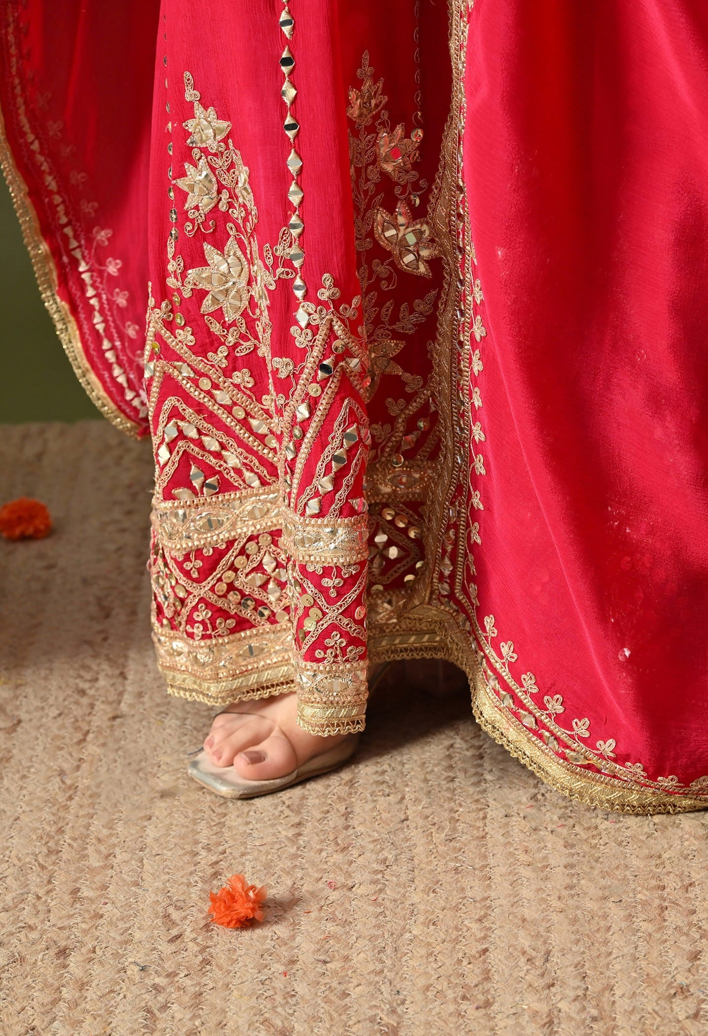 Hot Pink Anarkali Set with Gotta, Zardozi & Mirror Work.