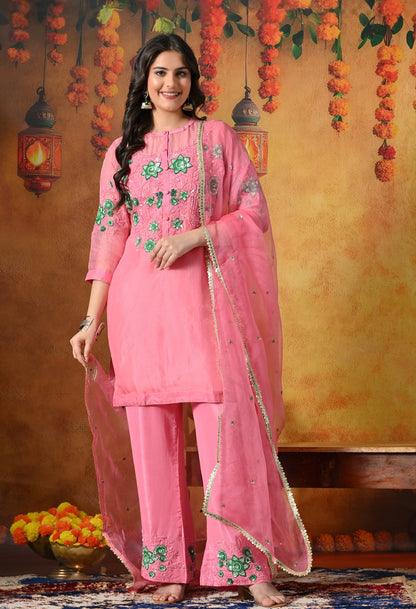 Charming Pink Kurta Set with Sequence and Thread Embroidery