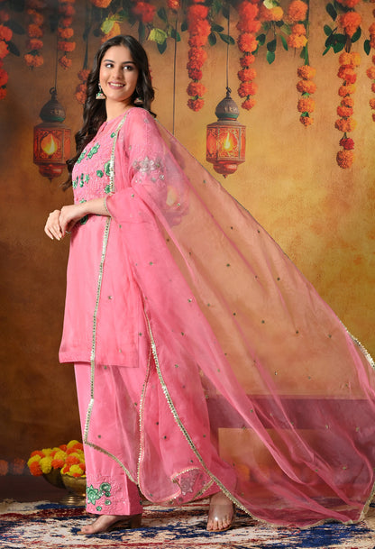 Charming Pink Kurta Set with Sequence and Thread Embroidery