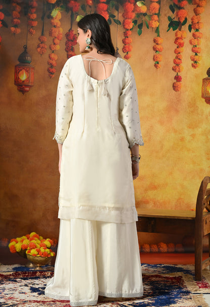 Ivory White Sharara Set With Thread, Sequin & Cutdana Work