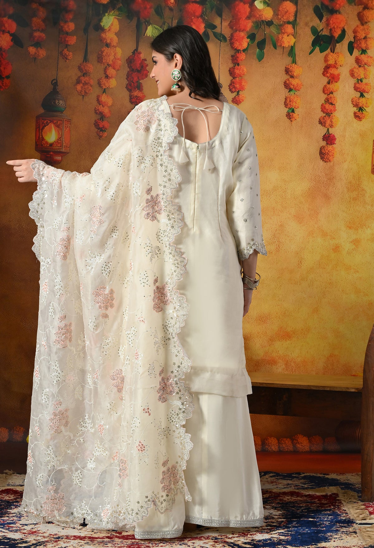 Ivory White Sharara Set With Thread, Sequin & Cutdana Work